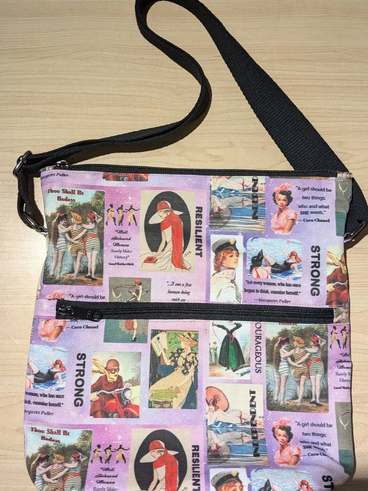 THOU SHALT BE BADASS COLLAGE CROSSBODY BAG for wholesale by The Marble Faun Gifts