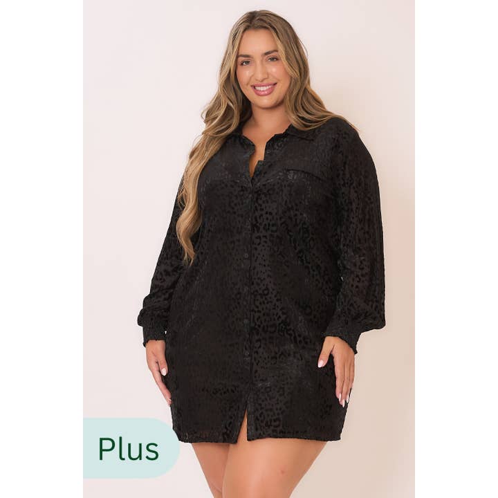 Velvet Animal Print Burnout langærmet minikjole for engroshandel hos Cozy Casual, Inc.