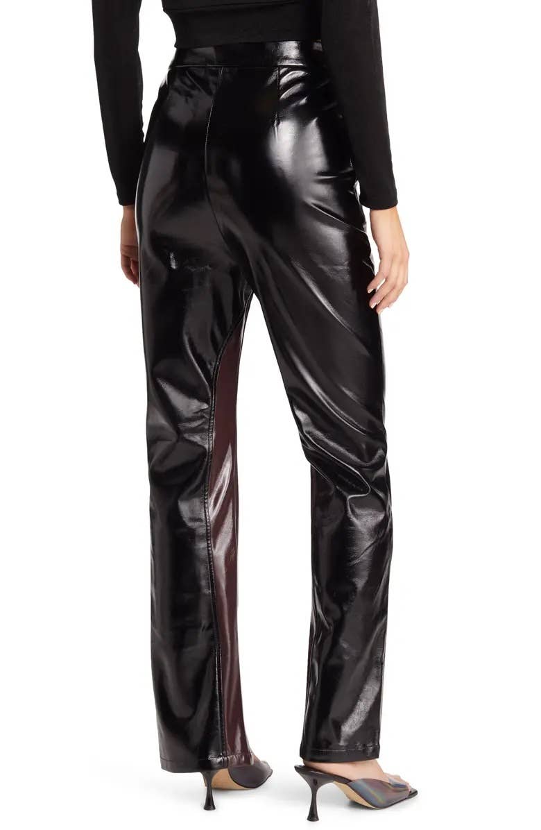 Brown Black Noor High Shine Faux Leather Pants for wholesale on Faire2