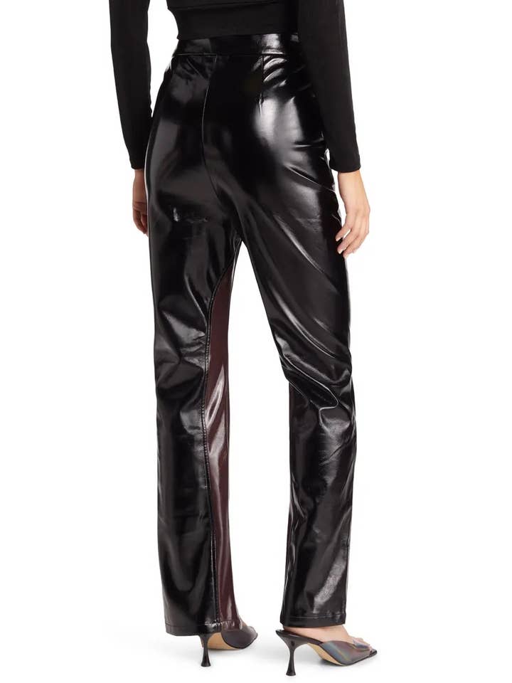 Brown Black Noor High Shine Faux Leather Pants for wholesale on Faire2