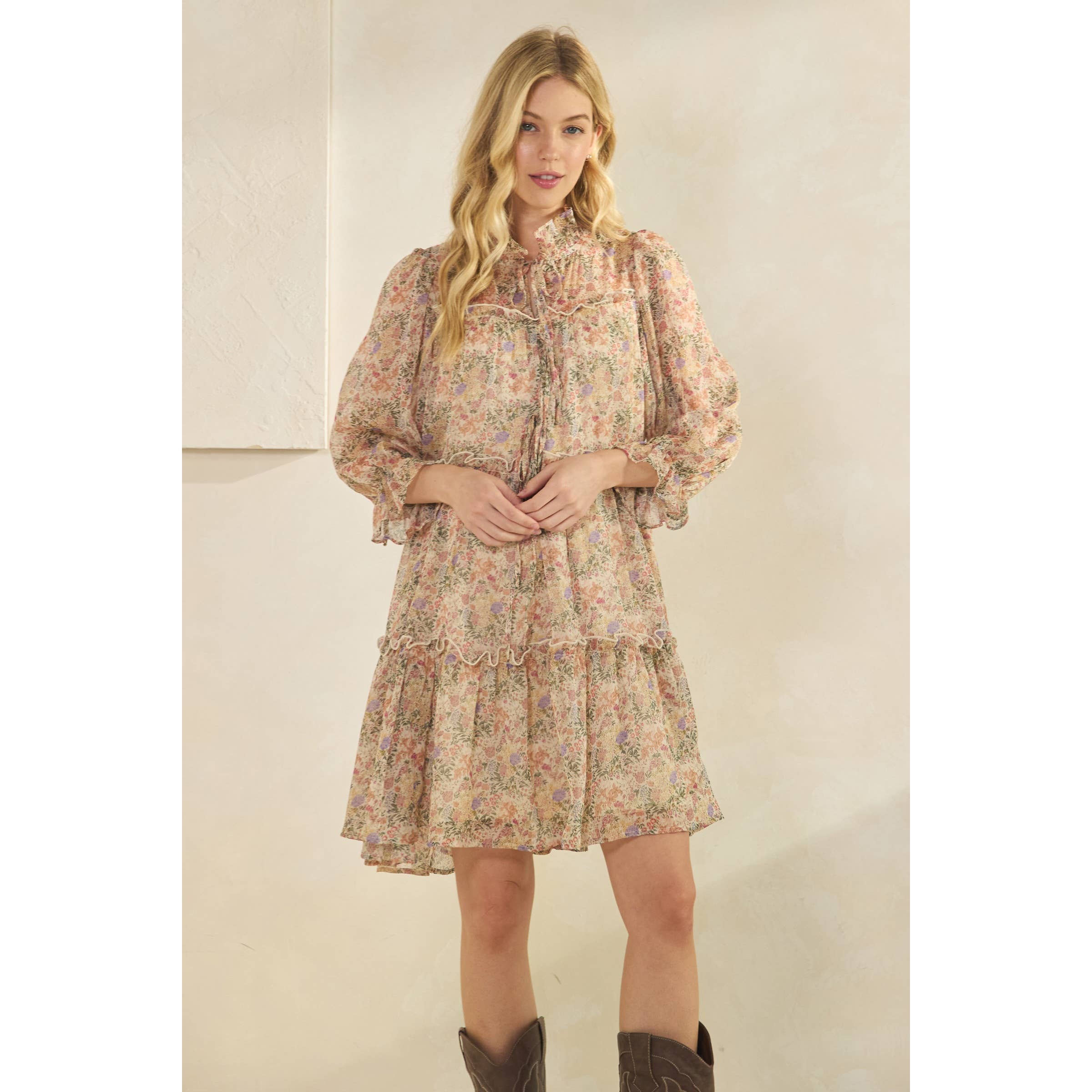 Sage + Fig - Wholesale Dress - Women's - VINTAGE-INSPIRED FLORAL TIERED RUFFLE DRESS (SD7768)15