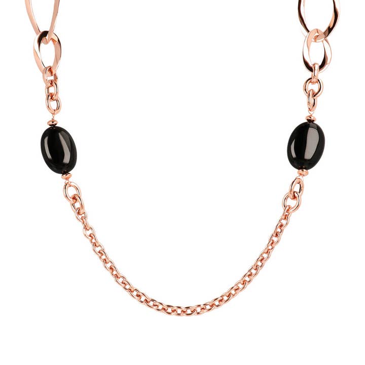 Long Rolo Chain Necklace with Grumetta Links and Stones for wholesale by Bronzallure