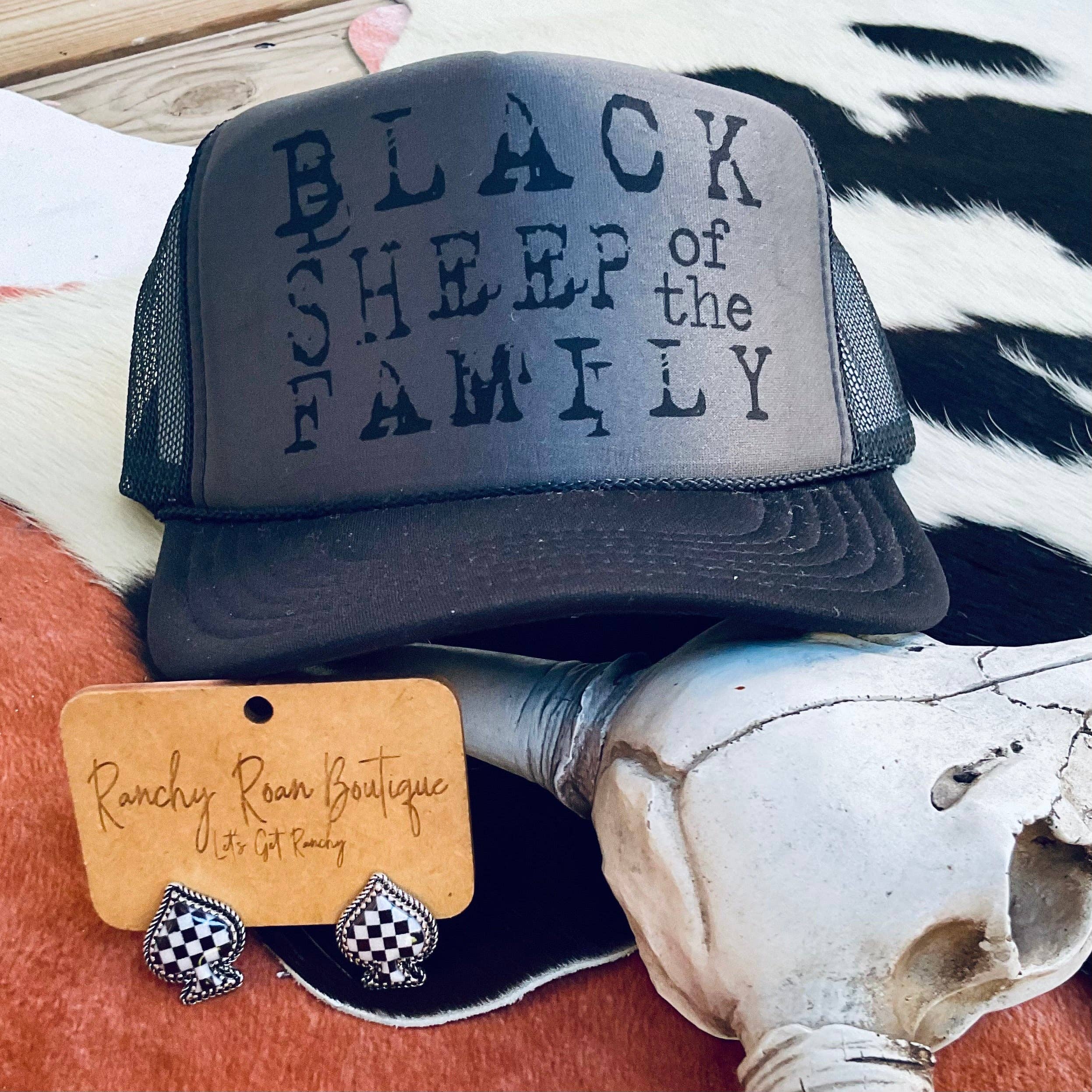 Ranchy Roan Boutique - Wholesale Trucker Hat - Women's - Black Sheep of the Family Western Trucker Hat1