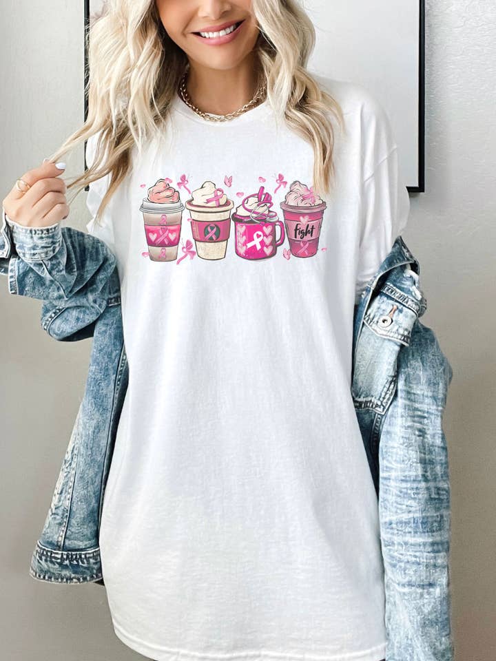 Koffie latte-shirt met borstkanker, koffieshirt met borstkanker voor wholesale door SONDO DESIGN LTD