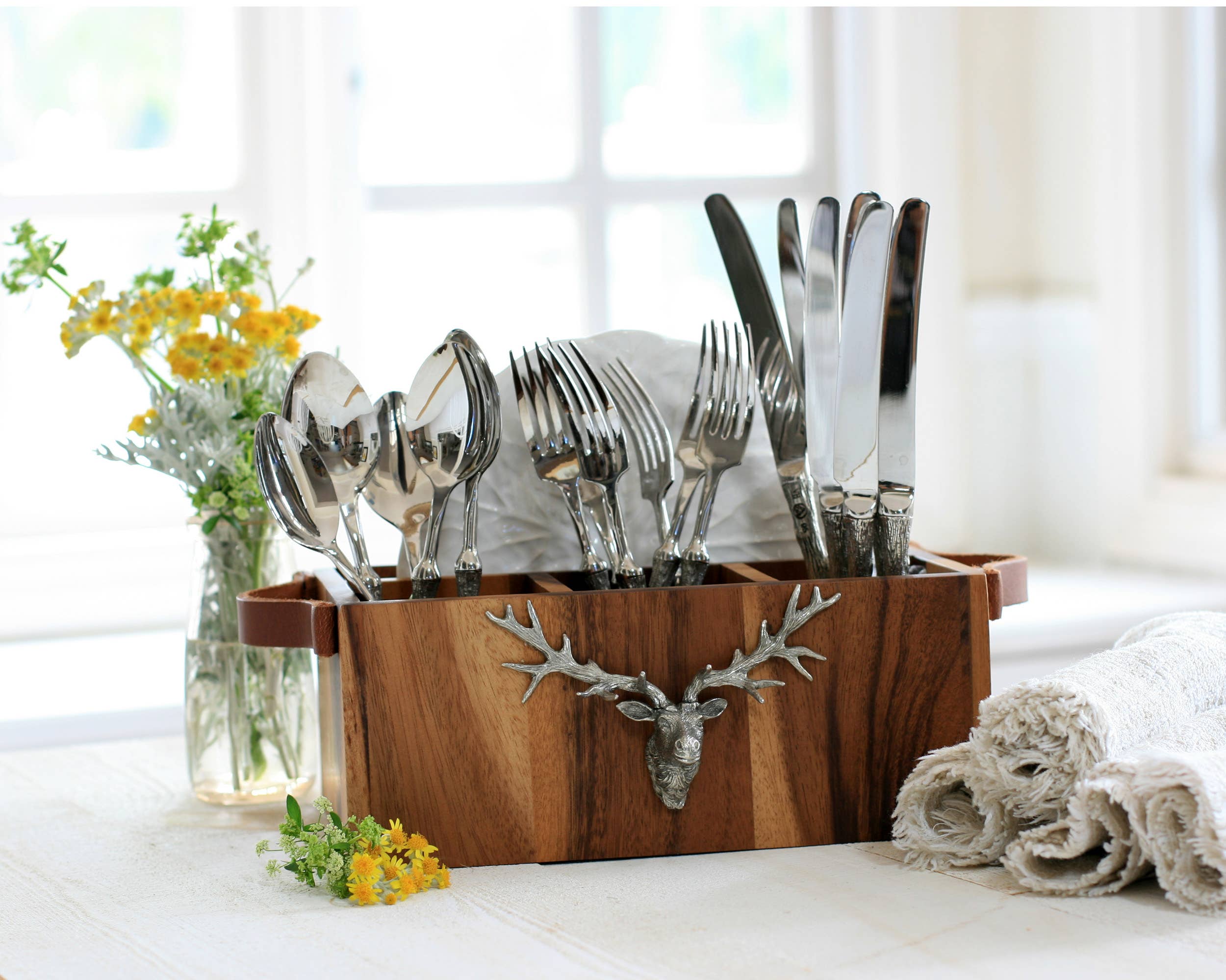 Vagabond House - Wholesale Flatware Caddy - Elk Head Handles Wood Flatware Caddy5