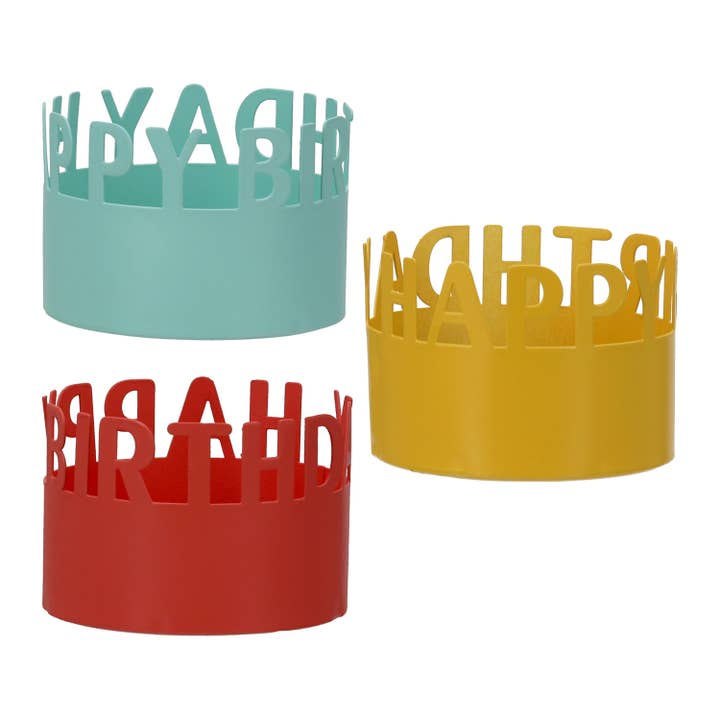 Tealight-holder 'Congratulations' i assorterede farver: blå, gul og rød, Ø 5,2 cm for engroshandel hos Gilde Handwerk Macrander GmbH & Co. KG