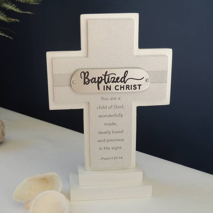 Abbey & CA Gift - Wholesale Decorative Tabletop Object - Baptism Standing Cross