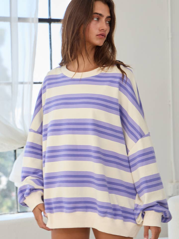 BUCKETLIST - Wholesale Sweatshirt - Women's - T2334-1 Striped Terry Oversized Sweatshirt Top18