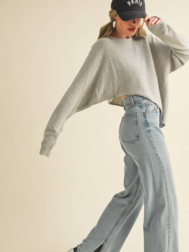 &MERCI - Wholesale Knit Sweater - Women's - ASYMMETRICAL HEM SWEATER MSW1096426