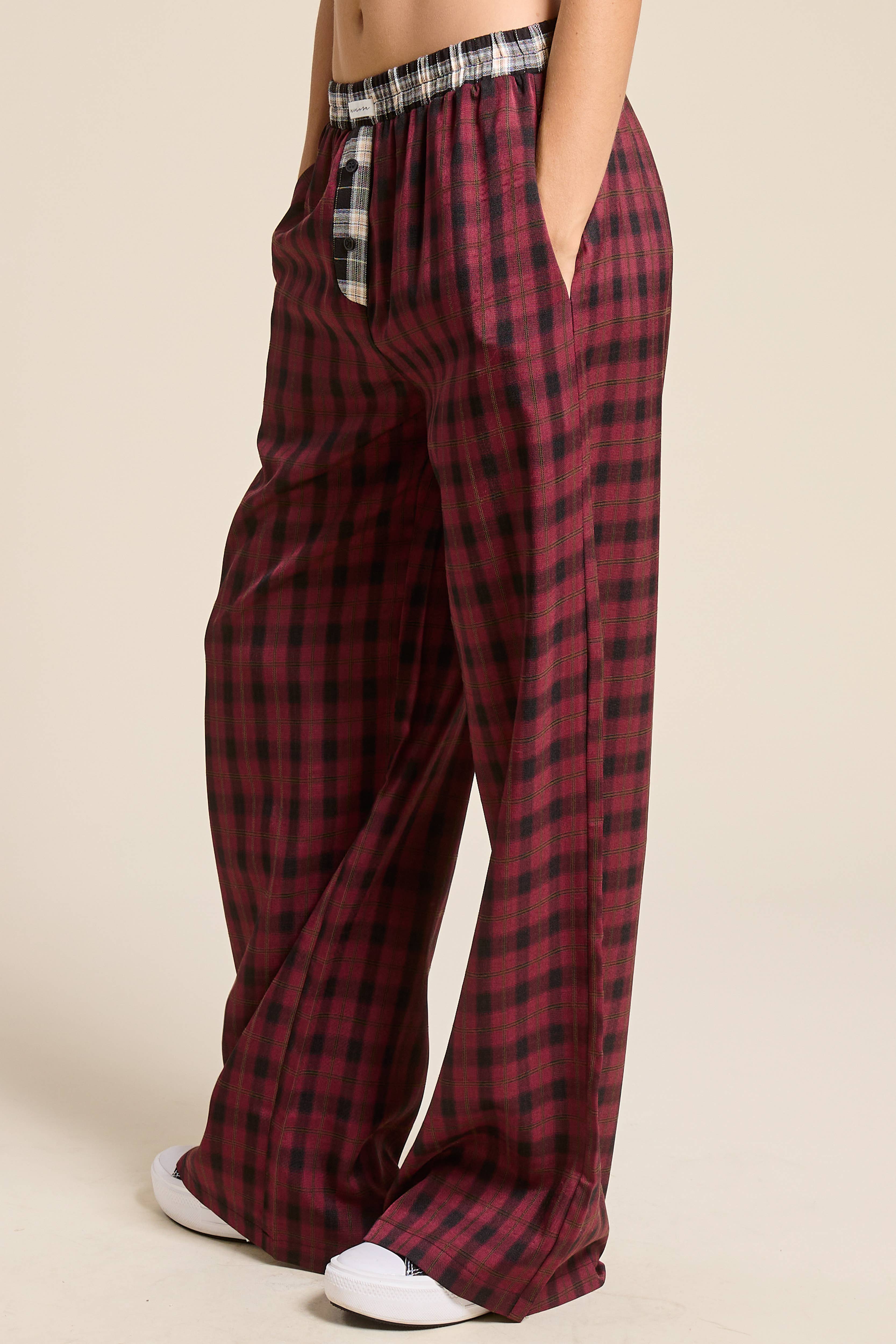 Mimosa - Vente Pantalon – femme - Pantalon boxeur à carreaux avec ceinture contrastante13