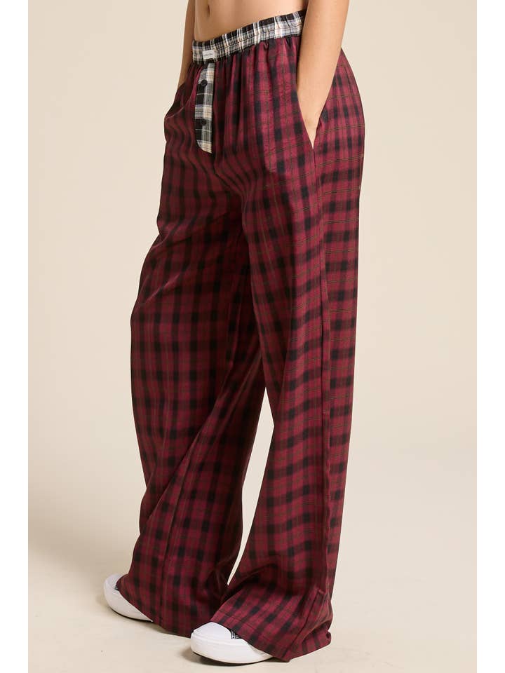 Mimosa - Vente Pantalon – femme - Pantalon boxeur à carreaux avec ceinture contrastante13