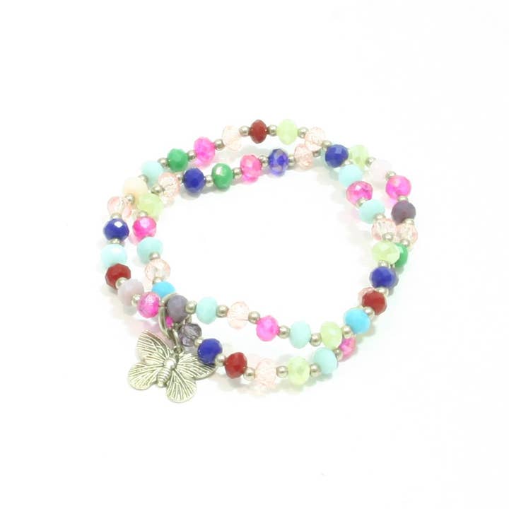 Suzie Blue Canada - Wholesale Charm/Dangle Bracelet - Double Strand Crystal Bracelet With Butterfly Charm