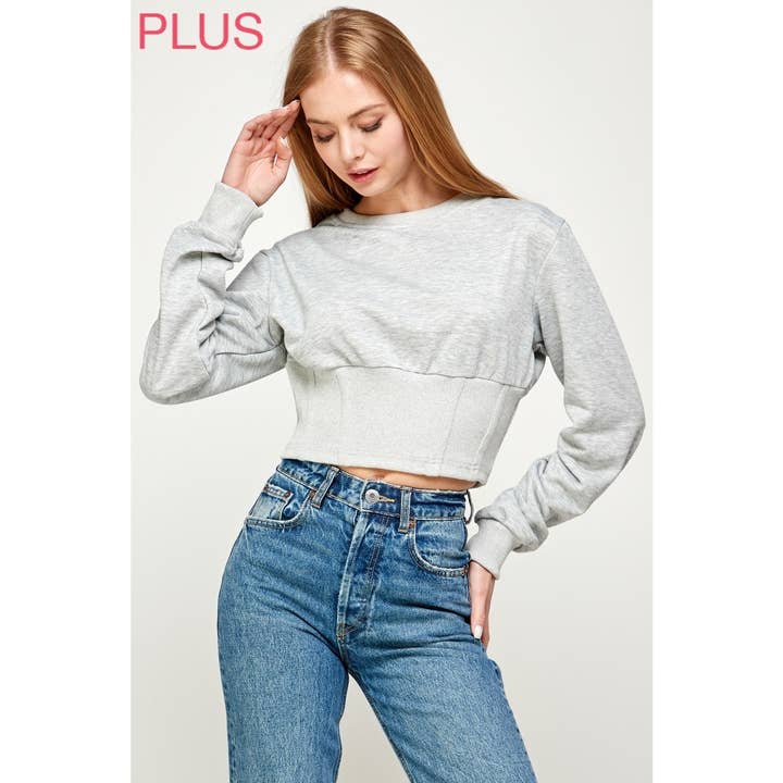 PLUS KNIT CROPPED SWEATSHIRT WITH RIBBED CORSET for wholesale by Sweet Generis