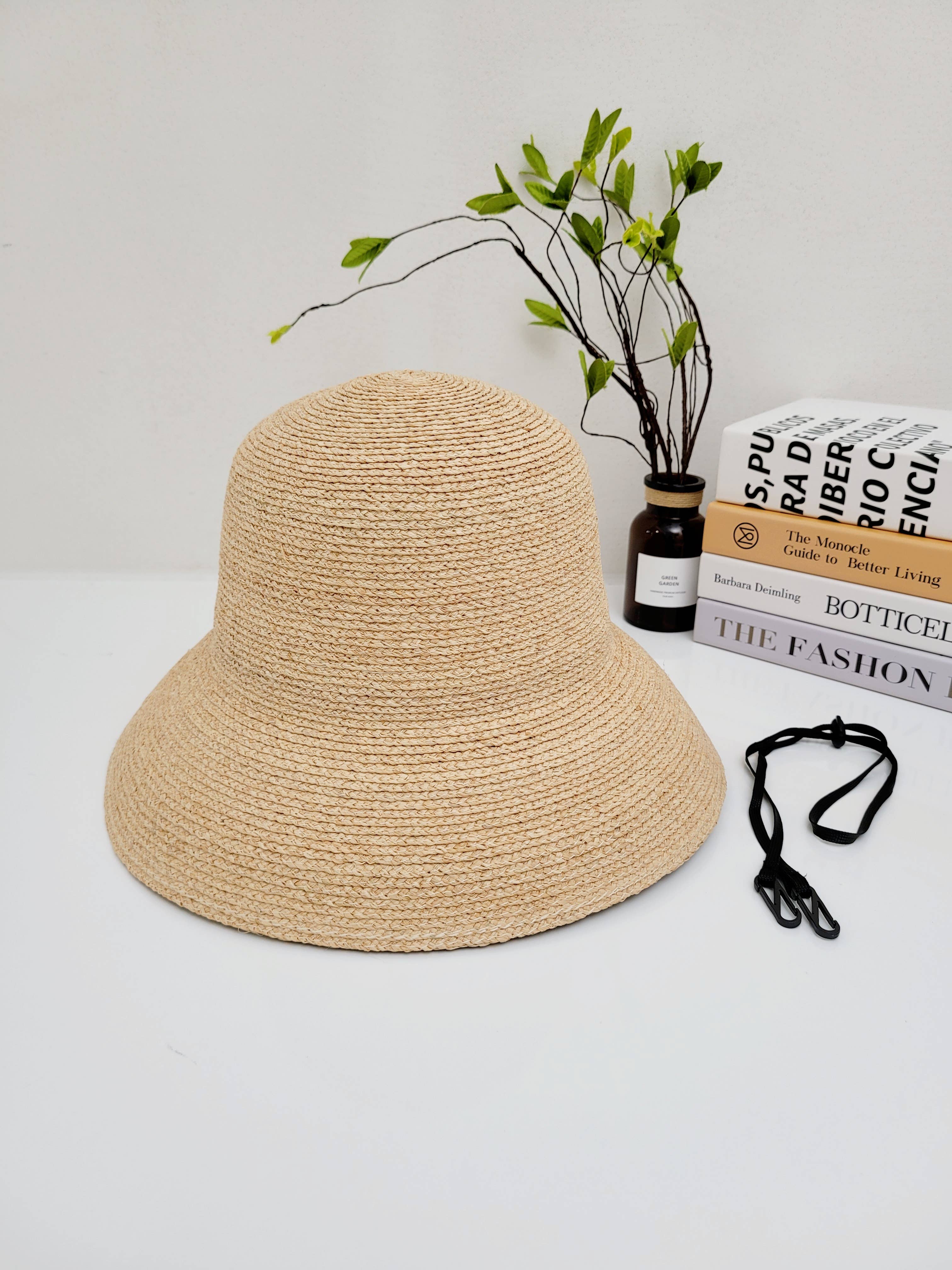 Comfortarians - Wholesale Straw Hat - Women's - 100% Natural Raffia Beach Hat, removable chin strap6