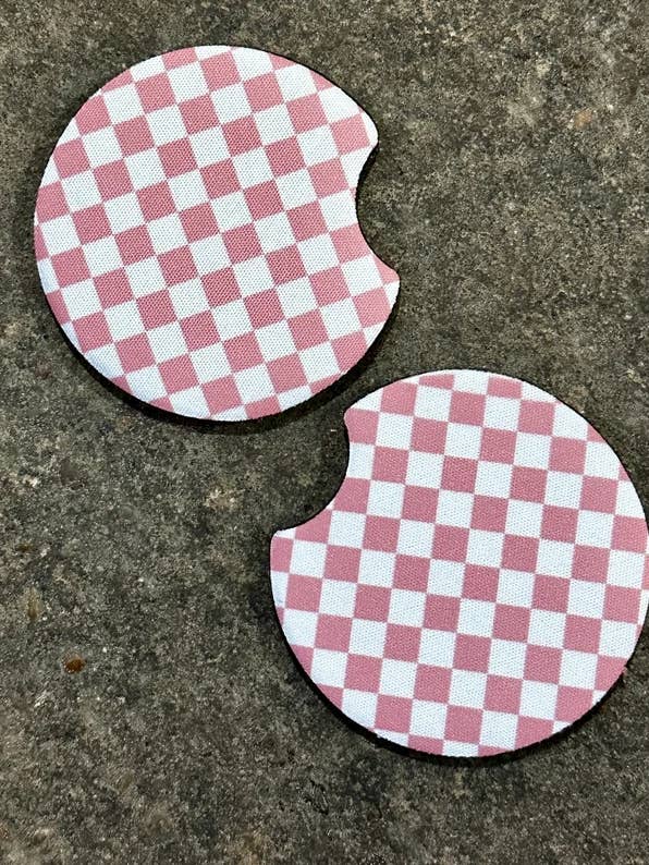 Pink Checker CAR COASTERS for wholesale by Tally Plant Club