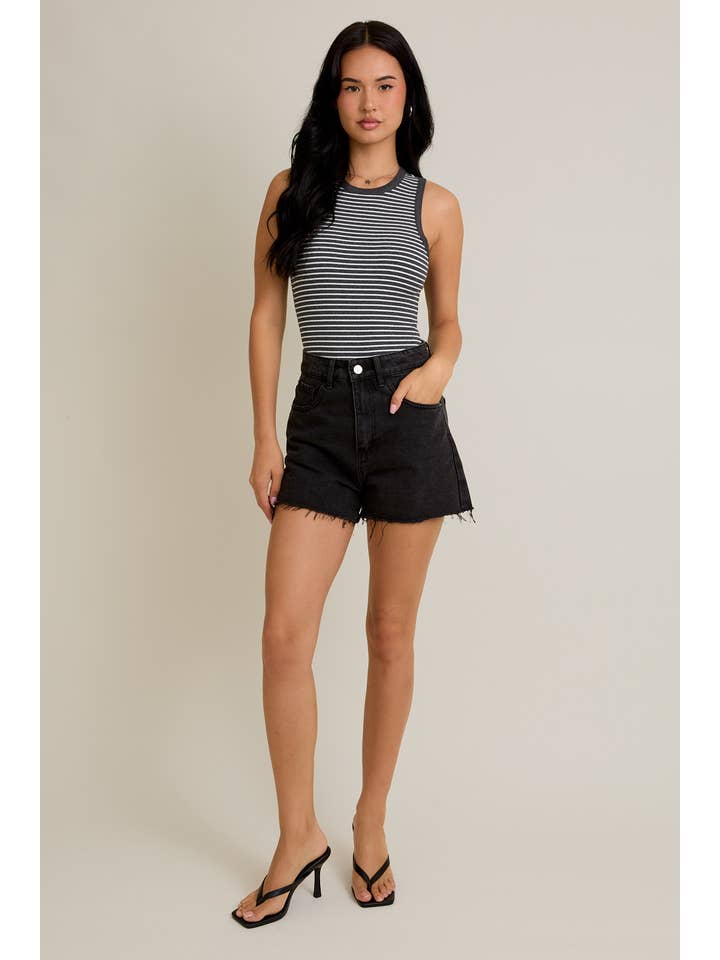 LE LIS - Wholesale Bodysuit - Women's - ROUND NECK SLEEVELESS STRIPE BODYSUIT9