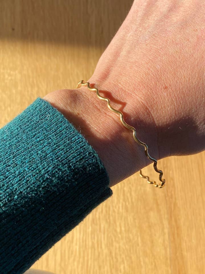 Ocean Wave Gold Color Bangle Bracelet for wholesale by Sara Spring Jewelry