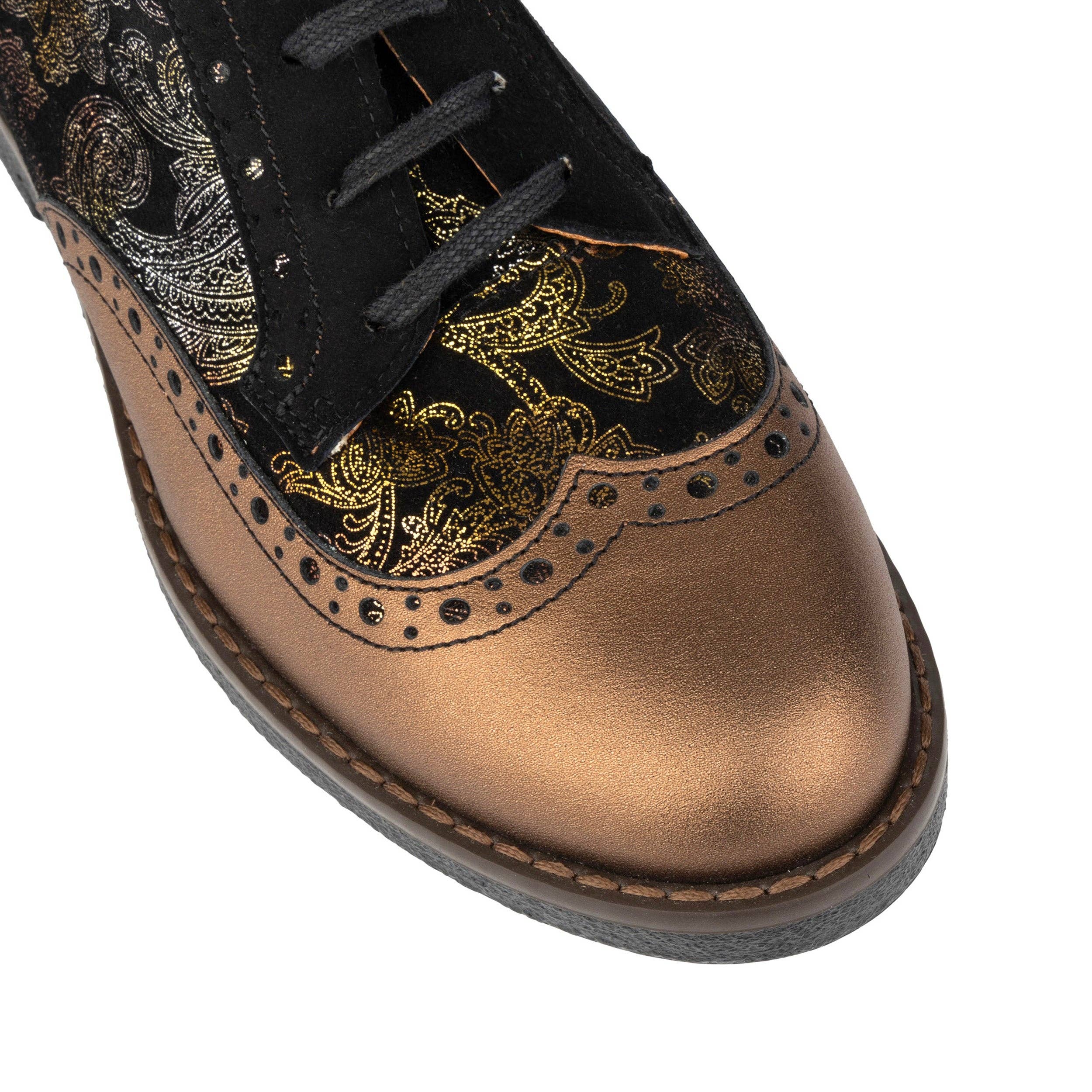 Embassy London – wholesale Brogue shoes – Women's – The Artist - Bronze & Floral - Women's leather lace-up shoe with brogue detailing6