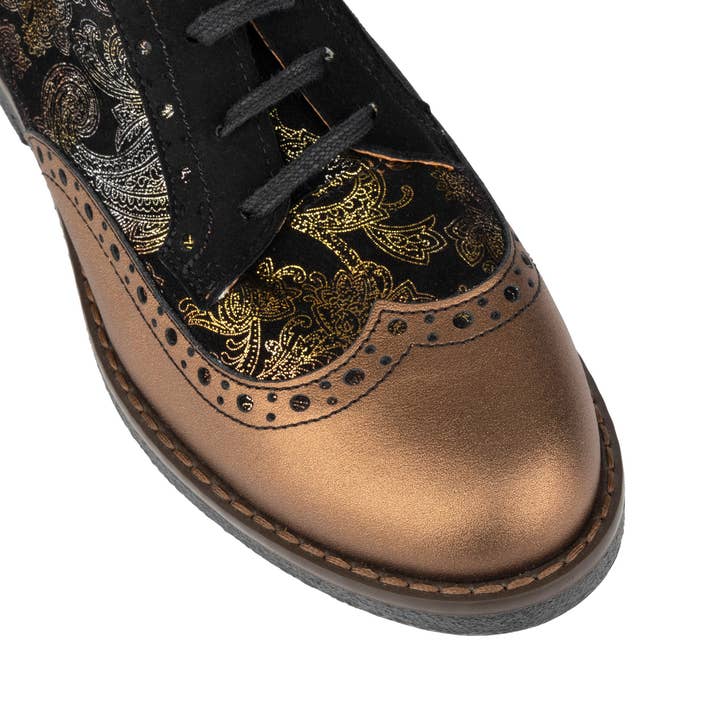 Embassy London – wholesale Brogue shoes – Women's – The Artist - Bronze & Floral - Women's leather lace-up shoe with brogue detailing6