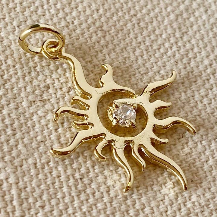 18k Gold Filled Radiant Sun Pendant With Cubic Zirconia Stones for wholesale by GoldFi