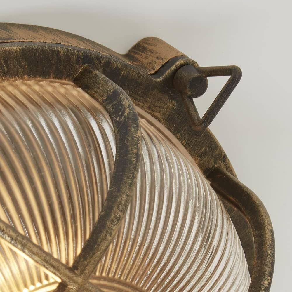 K LIVING – wholesale Outdoor/lawn light – Antique Brass Ribbed Glass Outdoor Bulkhead Oblong or Round Light6