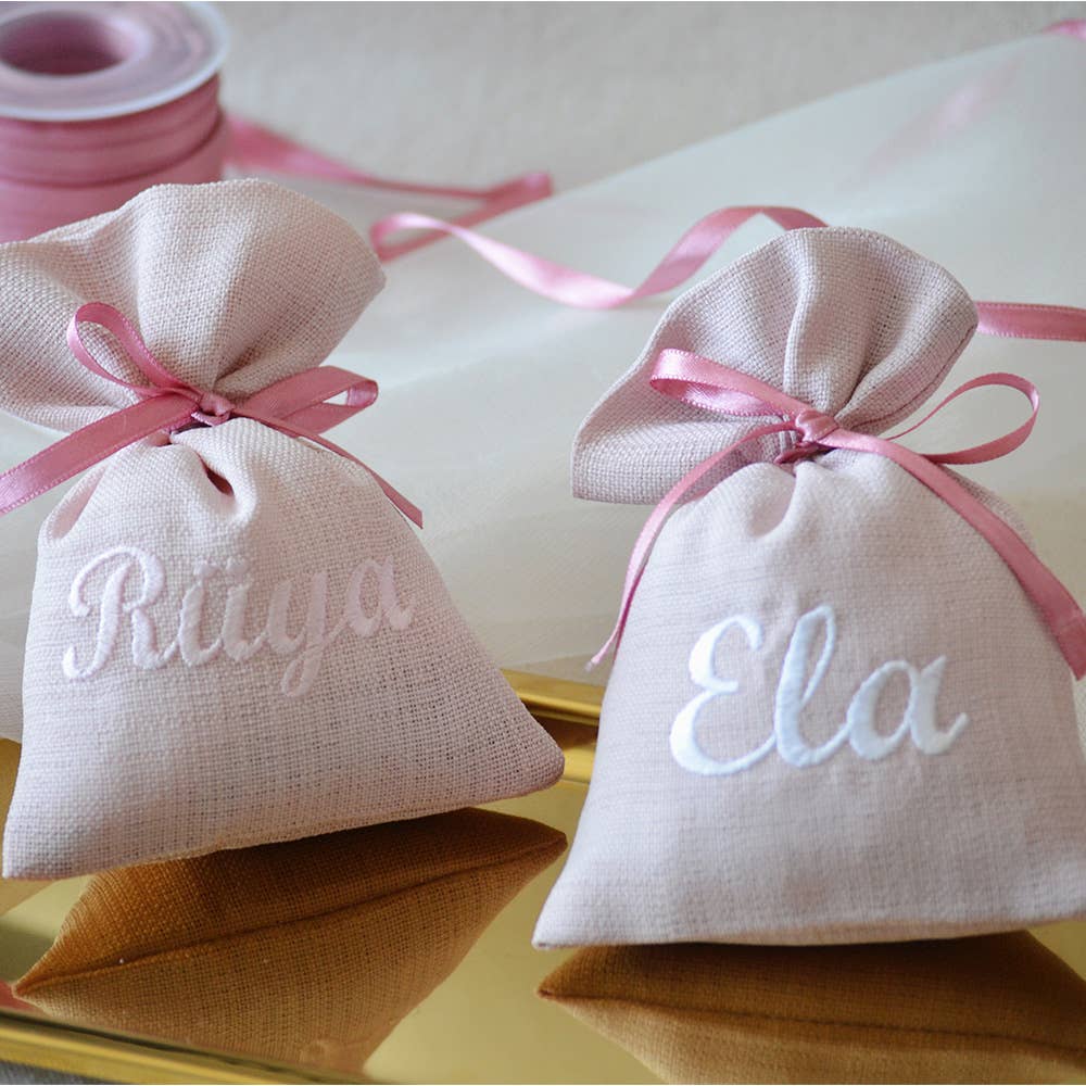 Uniq Favors - Vendita all'ingrosso Borse/Scatole per gadget da festa - Sacchetti ricamati personalizzati, sacchetto di lino, regali alla rinfusa di sapone6