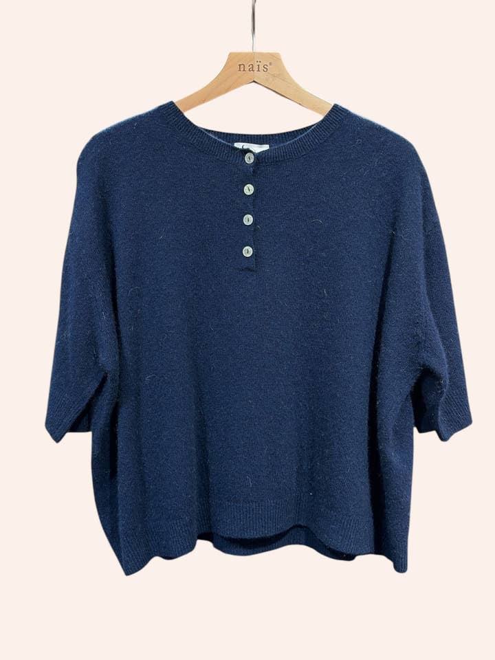 Camisola com gola tunisina de manga curta em caxemira e lã por atacado de NAÏS PARIS