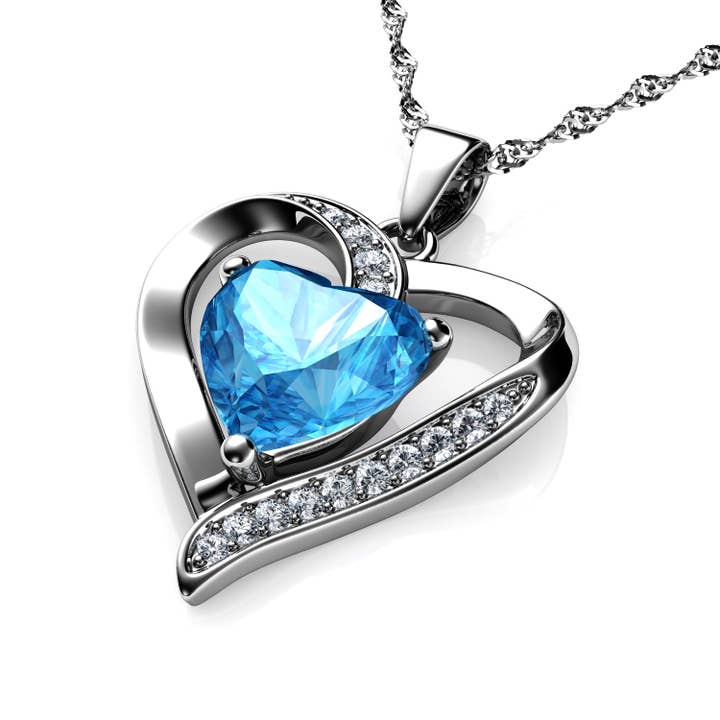 DEPHINI Verlobungskette — 925 Sterling Silber Aqua Heart Kristall für den Großhandel von DEPHINI