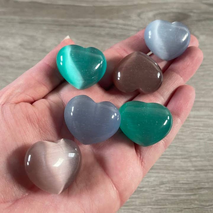 Fiber-Optic Cat's Eye Heart Puffy 1-Inch Wholesale Gemstone for wholesale by Keystone Crystals