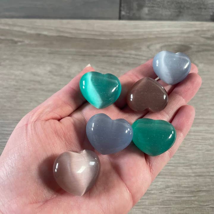 Fiber-Optic Cat's Eye Heart Puffy 1-Inch Wholesale Gemstone for wholesale by Keystone Crystals