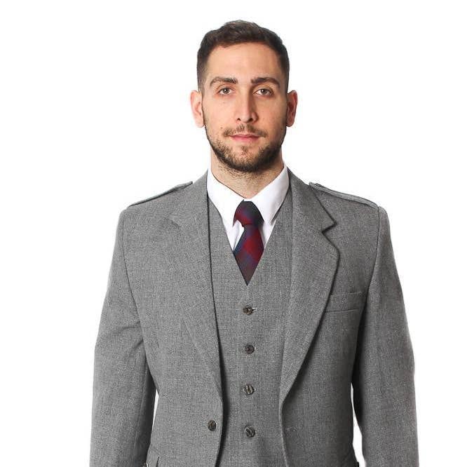 Tweed Argyle Jacket and 5 Button Vest - Light Grey Tweed for wholesale by The Scotland Kilt Company