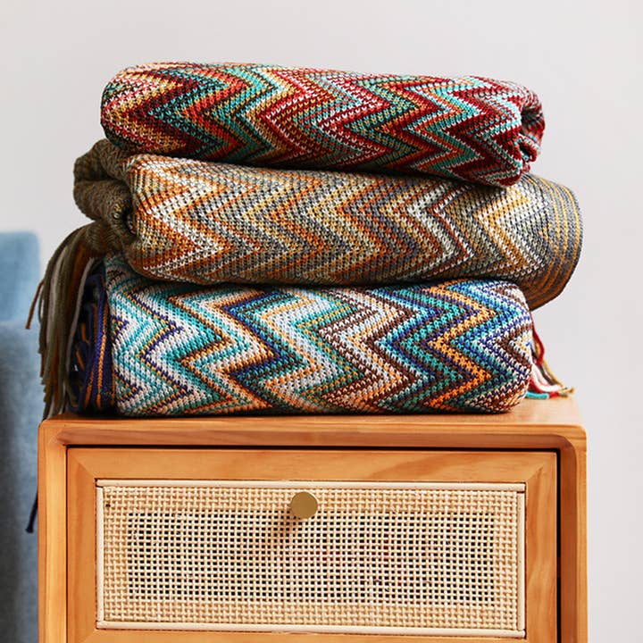 ACCITY - Wholesale Throw Blanket - KNITTED STRIPED SOFA BLANKET BLANKET_CWMM01852