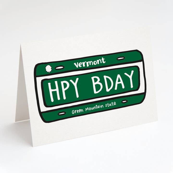 Vermont License Plate, Happy Birthday Card. Vermont Card. for wholesale by Tiny Gang Designs