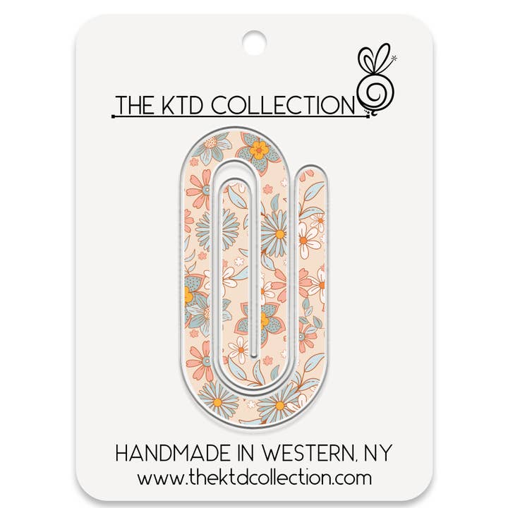 Beige Floral Pattern Jumbo Acrylic Paper Clip for wholesale by The KTD Collection