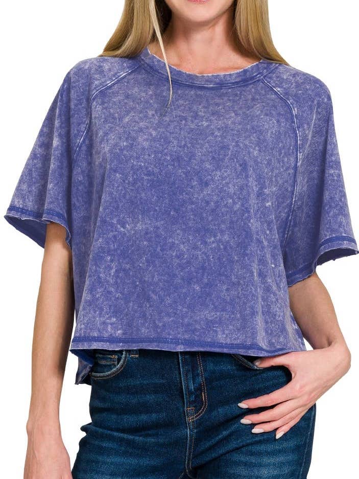 Acid Washed Round Neck Crop Tee for wholesale by Vanilla Monkey