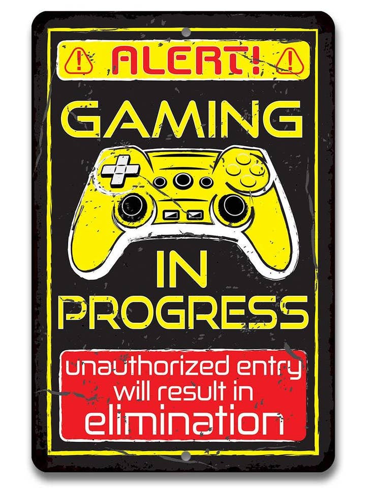 Rustic Metal Sign | Gaming In Progress for wholesale by Lone Star Art Metal Signs