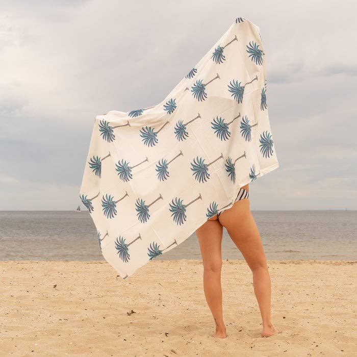 Boho-Eclectica - Wholesale Swim Cover Up - Women's - Women's Blue Palms - 100% Cotton Sarong1