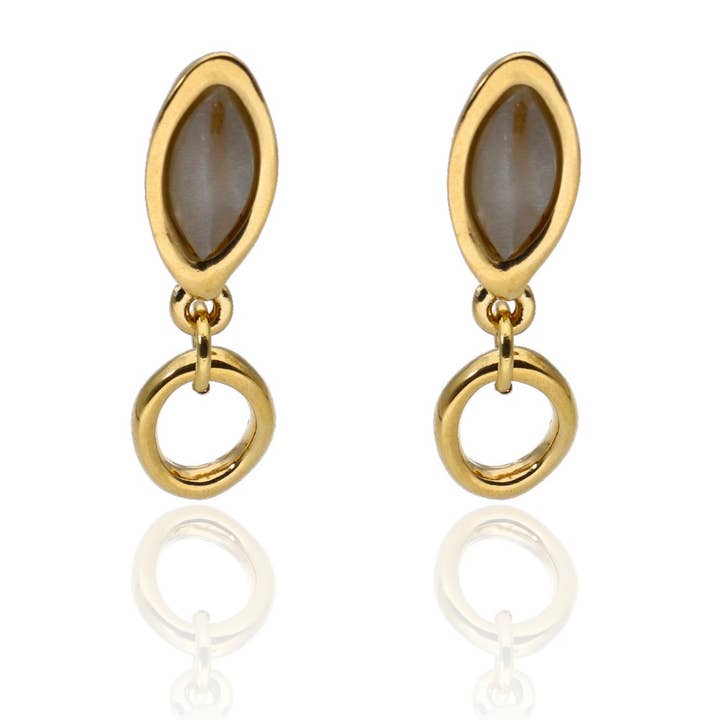 24k Gold Plated Earrings with Irregular Oval Navette Pendant for wholesale by Las Joyas de Amanda
