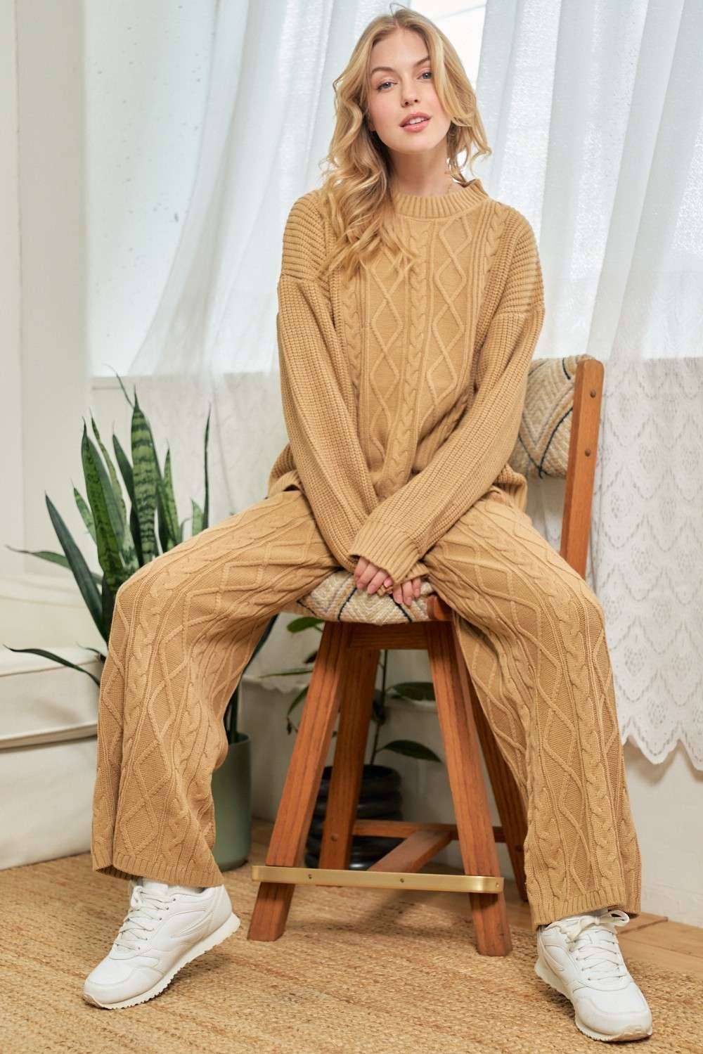 CAMEL Cable Crochet Oversize Sweater for wholesale on Faire8