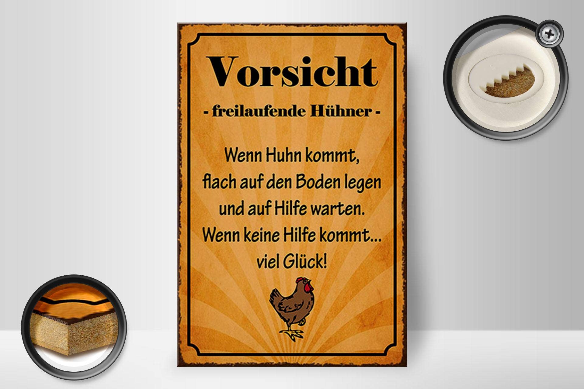 Femer – Großhandel Schilder – Holzschild Spruch 20x30 cm Vorsicht freilaufende Hühner Deko Schild wooden sign1