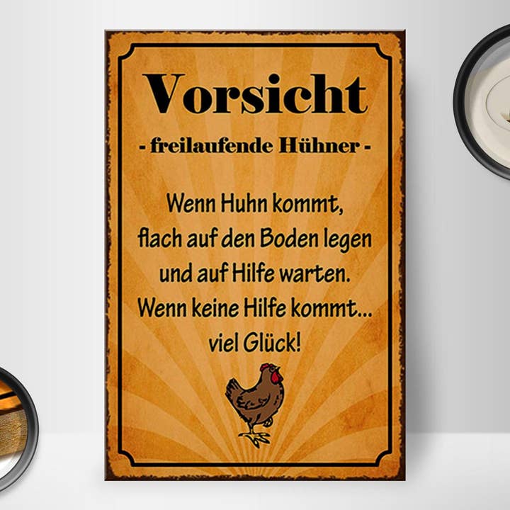 Femer – Großhandel Schilder – Holzschild Spruch 20x30 cm Vorsicht freilaufende Hühner Deko Schild wooden sign1