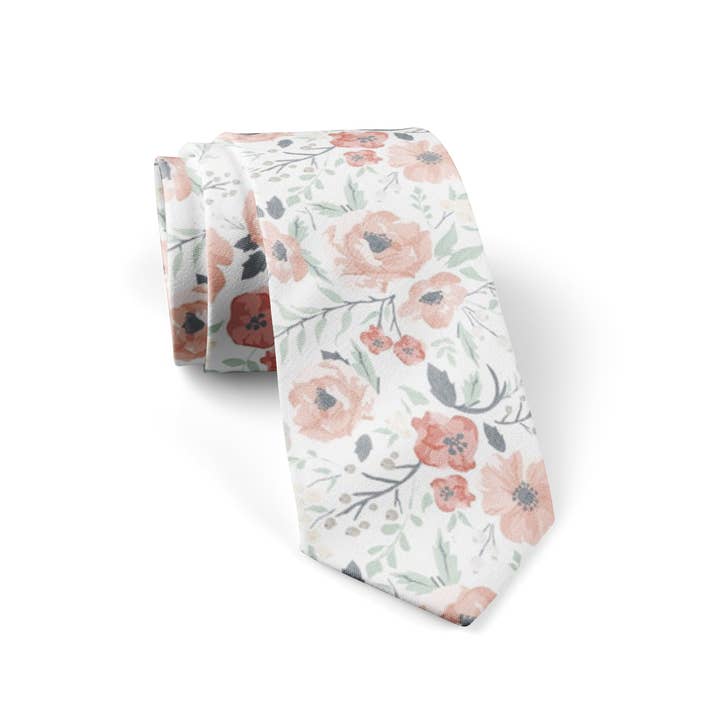 Birch Craft & Co. - Wholesale Necktie - Men's - The 'Cora' Tie / Blush and Coral Floral Necktie