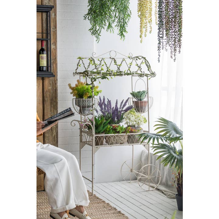 A&B Home Group Inc. - Wholesale Plant Pot - 33.5x21x55" White Novelty Pushcart Plant Stand w/ 2 Baskets9