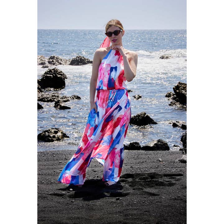 Claire Maxi Dress Pink Multi for wholesale by Hues&Co