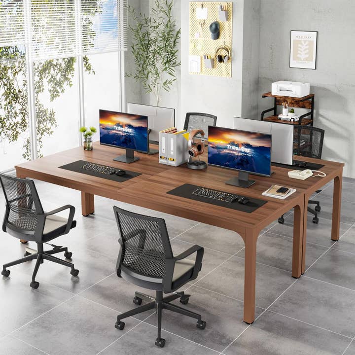 Coffee Brown Spacious Double Workstation Desk for Home Office for wholesale on Faire