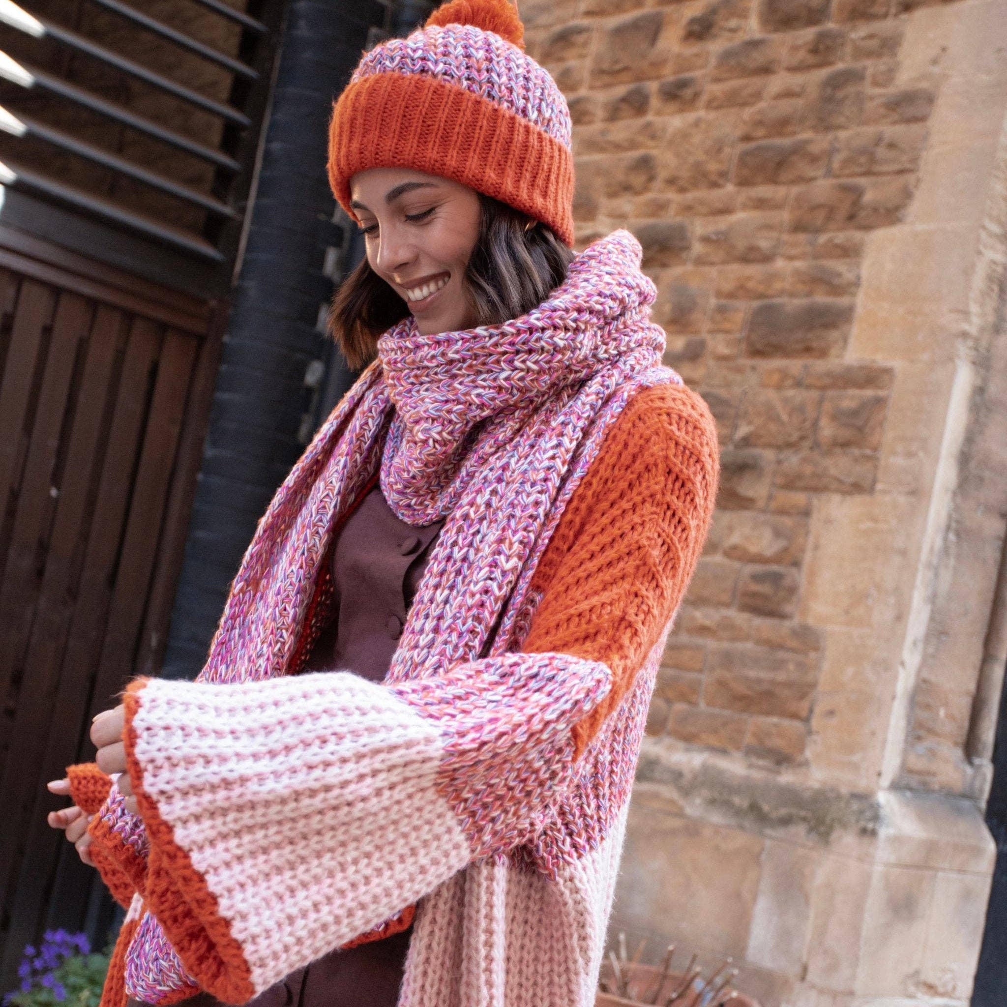 Cara & The Sky - Wholesale Scarf - Women's - Florence Twist Oversized Knitted Scarf - Orange10