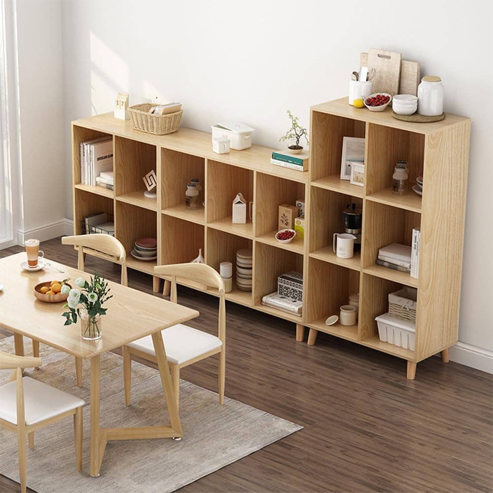 Open Cube Low Bookcase 3 Tier Freestanding Oak Finish for wholesale on Faire5