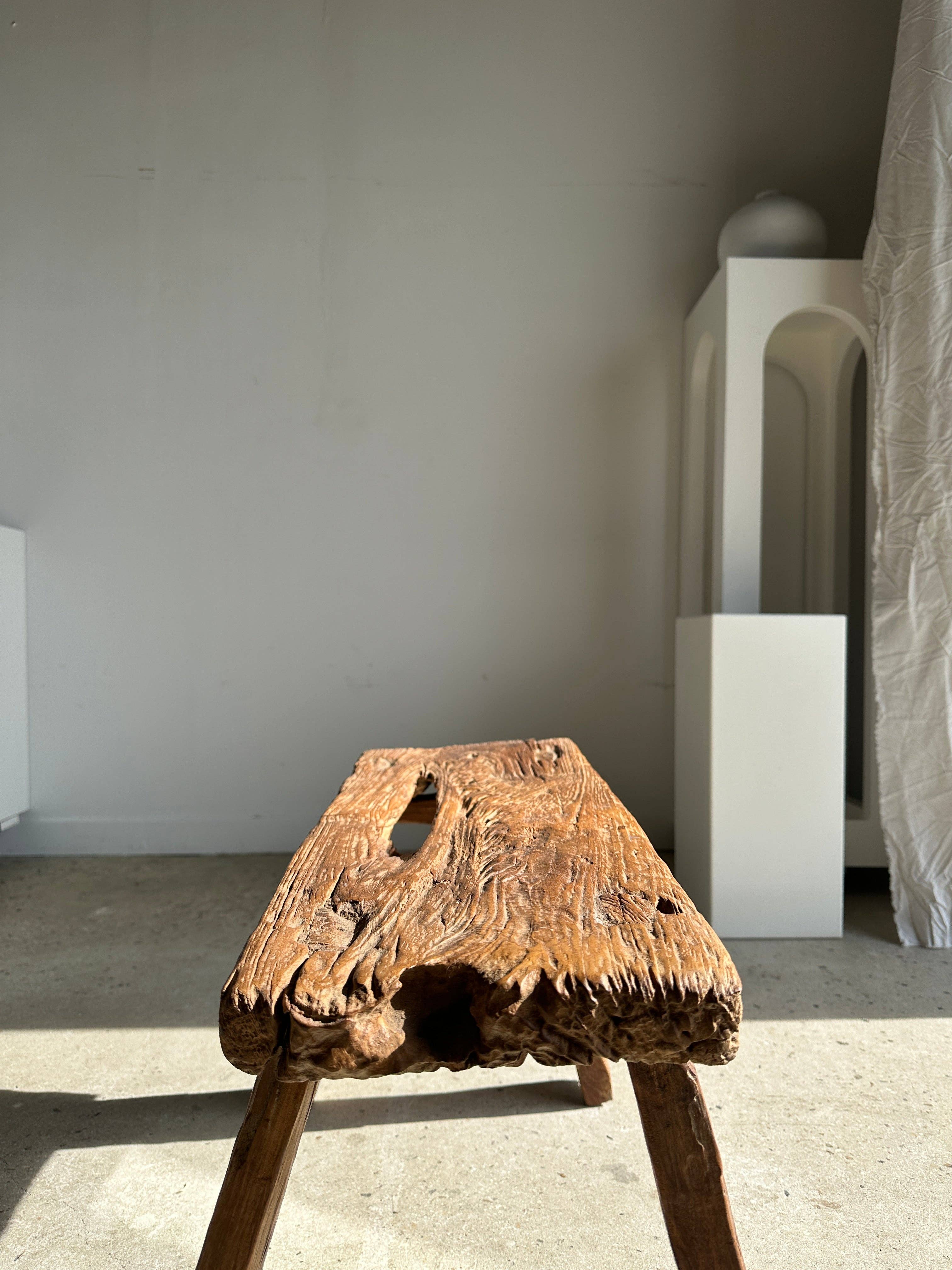 Office Objets - Wholesale Bench - Small organic bench in upcycled Asian teak quadripod openwork seat - Matahari26