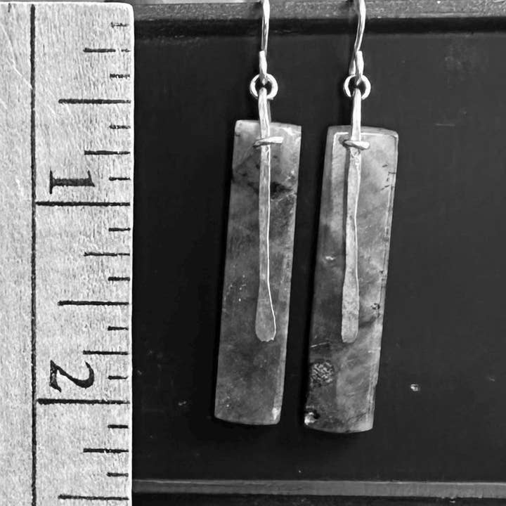 iNk Jewelry - Wholesale Dangle Earrings - Labradorite and Sterling Silver Long Rectangle Earrings "Slice" by iNk Jewelry9