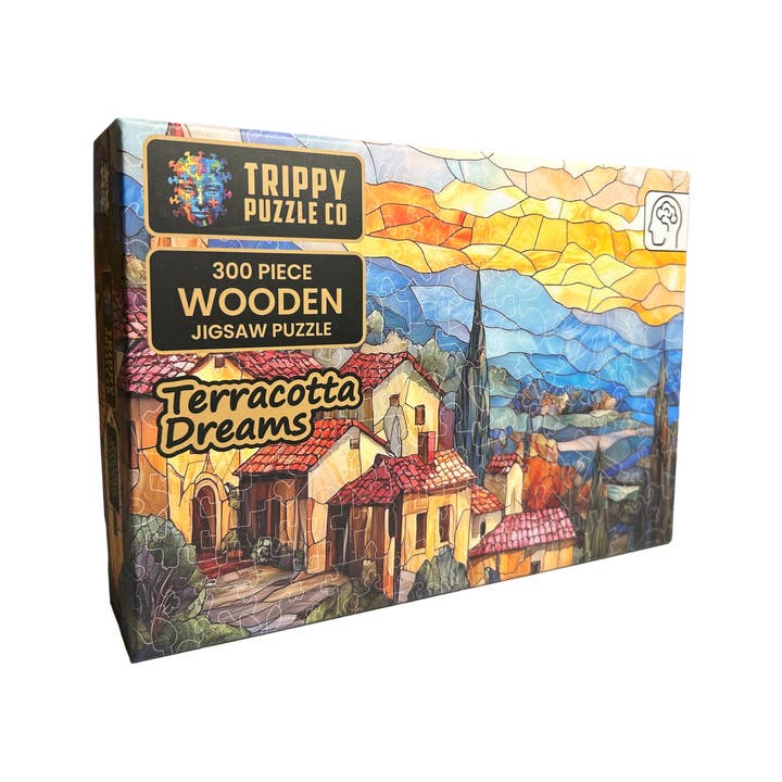 Terracotta Dreams Stained Glass Wooden Jigsaw Puzzle 300PC for wholesale by Trippy Puzzle Co